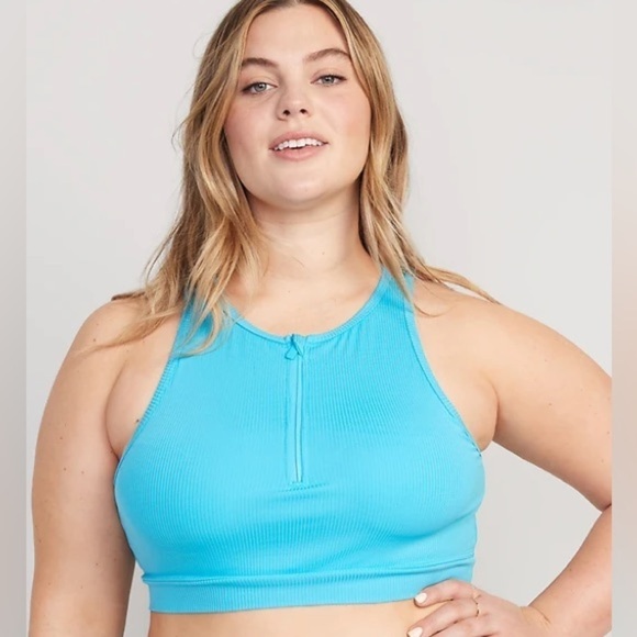 NWT! Casa Blue Rib-Knit Zip-Front Longline Bikini Swim Top - Size XS 🌸 - Picture 6 of 6